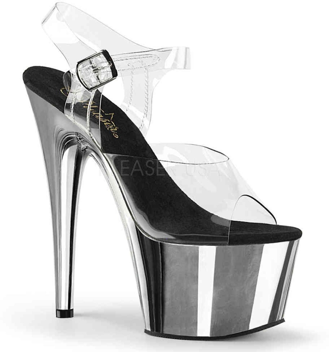 EU 35 = US 5 | ADORE-708 | 7 Heel, 2 3/4 PF Ankle Strap Sandal w/ Chrome Plated Btm